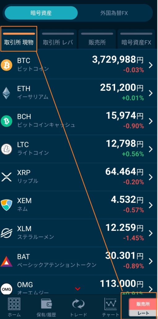 販売所から取引所現物